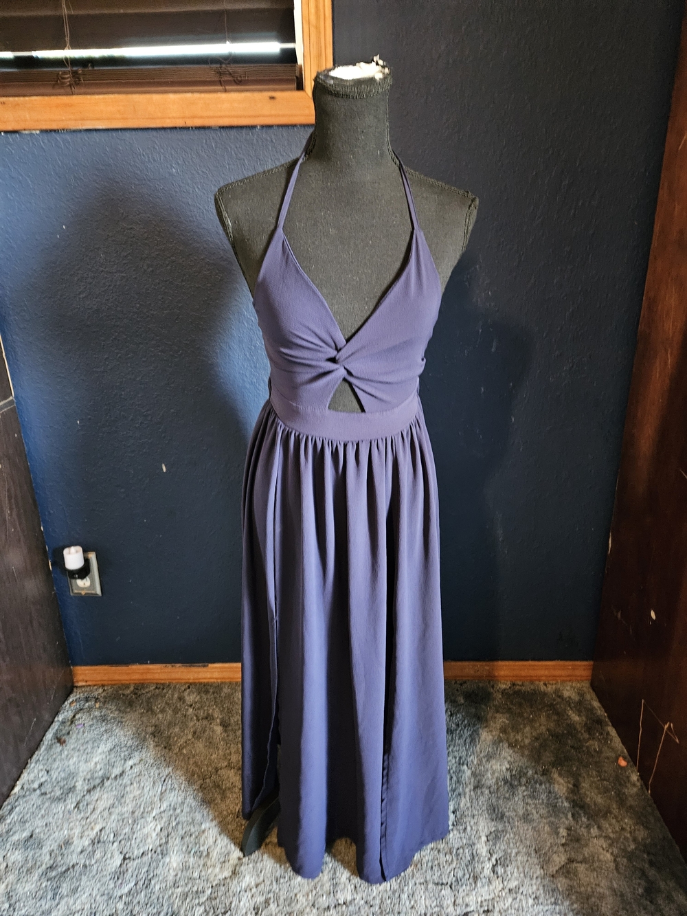 SHEIN Navy Halter Twist-Front Maxi Dress